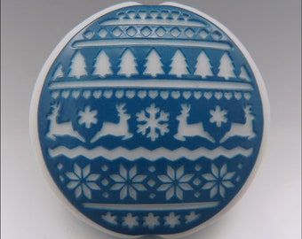 SCANDINAVIAN CHRISTMAS (Blue) - Sandblasted Lampwork Focal Bead  –  Made to Order - Pendant Bead - by Stephanie Gough sra fhfteam leteam