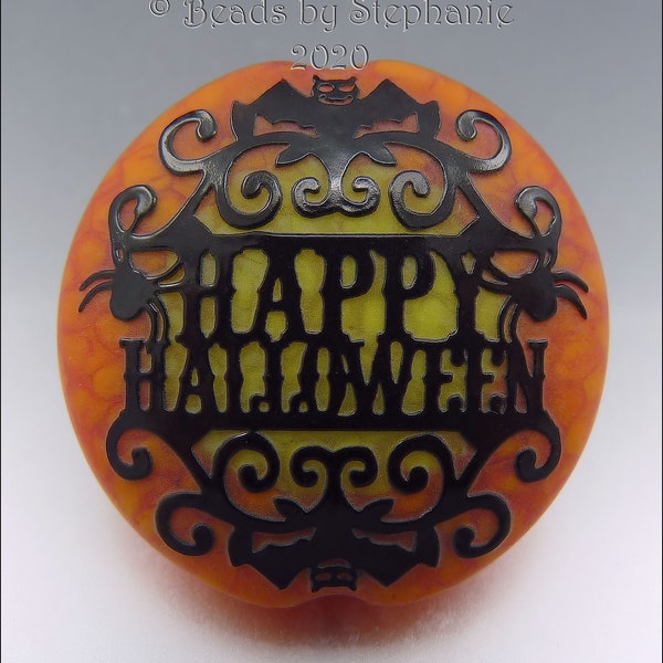 HAPPY HALLOWEEN - Sandblasted Lampwork Focal Bead  –  Made to Order - Halloween Pendant Bead - by Stephanie Gough sra fhfteam leteam