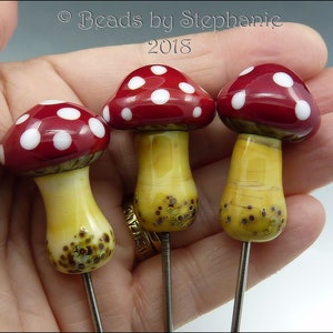 FAIRY GARDEN MUSHROOMS Plant Pot/Garden Stakes Made to Order Handmade by Stephanie Gough sra Lampwork Glass Mushrooms image 3