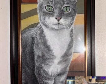 Retrato personalizado de mascota o persona dibujado a mano: técnica mixta, arte a partir de una foto