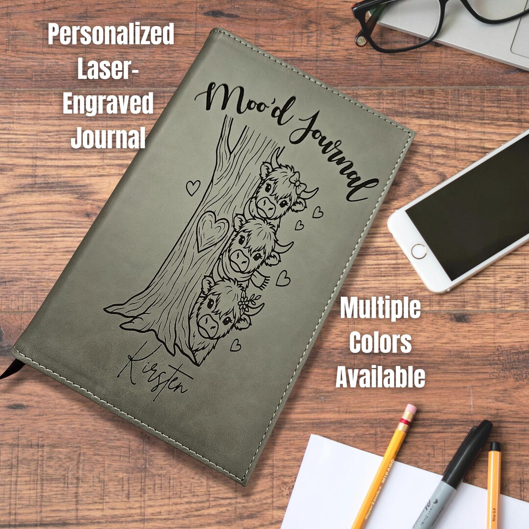 Moo'd Journal Vegan Leather Alternative, Highland Cow Refillable Custom ...