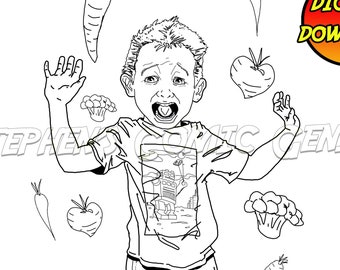 Eat Your Veggies | Printable Coloring pages | Printable Adult Coloring page | Hand Drawn Coloring Page | For Download | Coloring Book