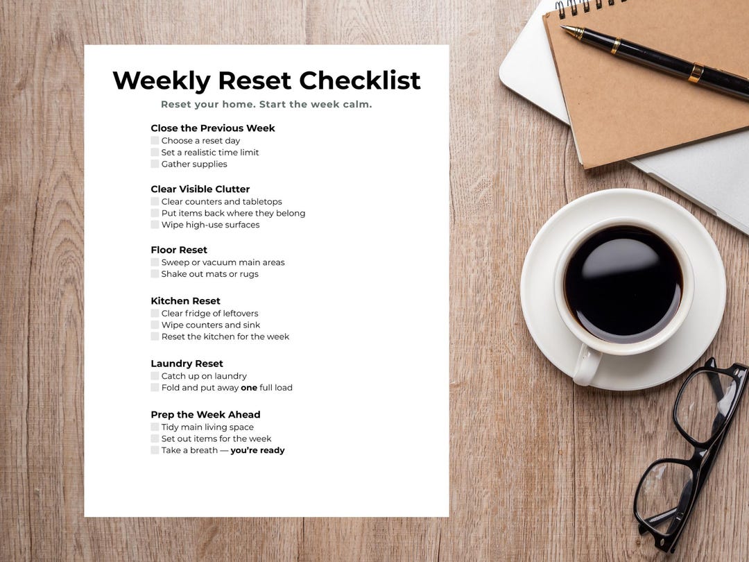 Weekly Home Reset Checklist | Simple Cleaning Routine (PDF) - Etsy