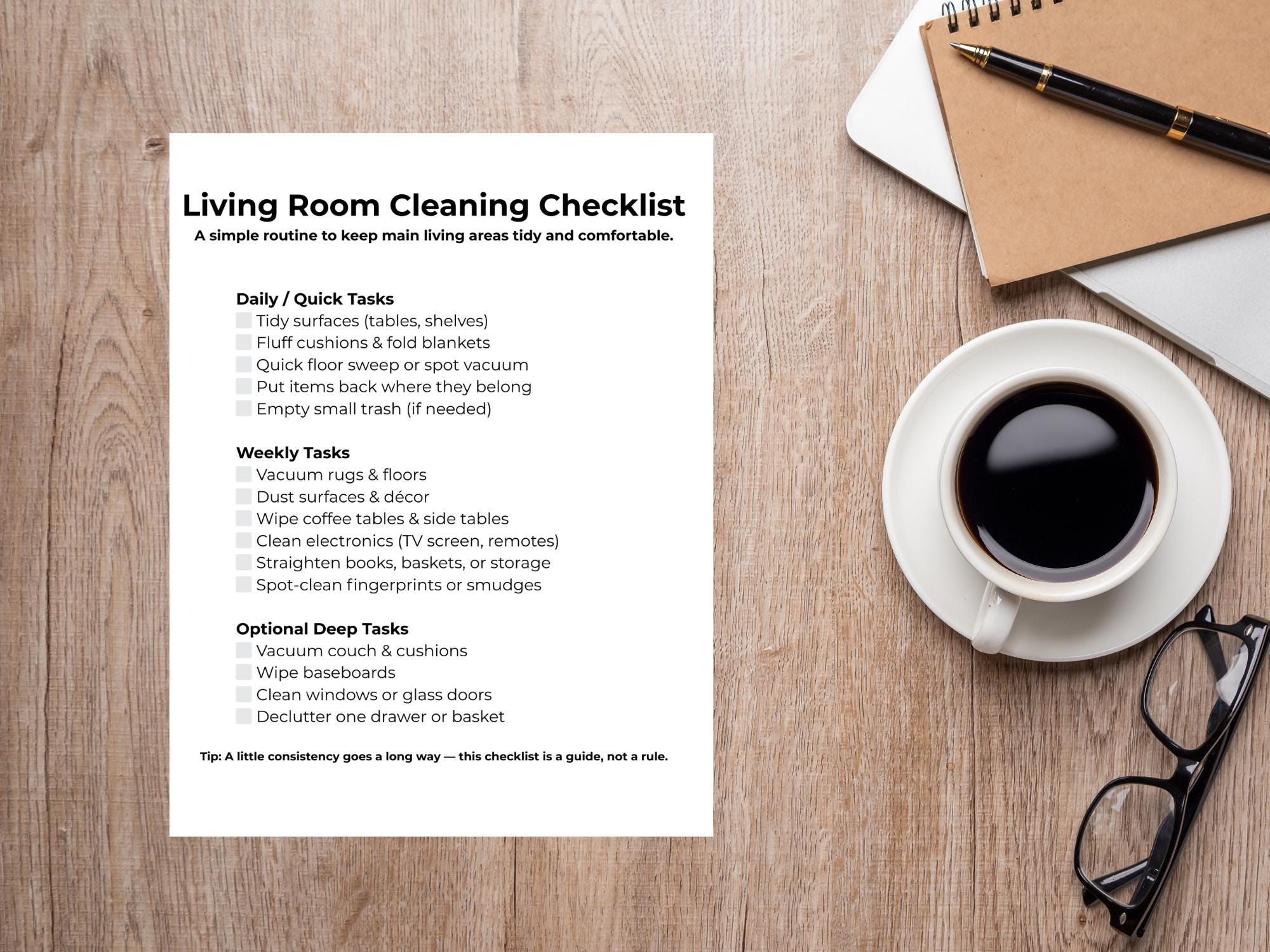 Living Room Cleaning Checklist Printable | Simple Home Cleaning Routine ...
