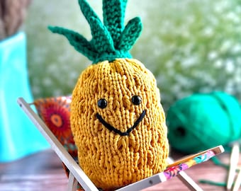Pineapple Knitting PATTERN PDF | Colorful Knitted Fruit Plushie | Knit Amigurumi Pineapple Toy Tutorial | Spike the Snarky Pineapple