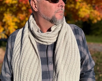 Reversible Diagonal Ribbed Worsted Weight Scarf Knitting Pattern PDF: Cedar Lodge Scarf