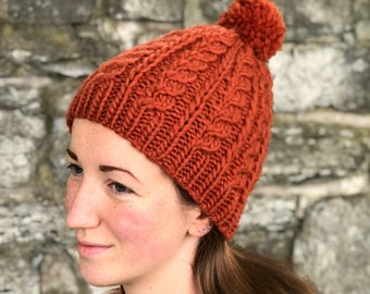 Bulky Cabled Beanie Knitting PATTERN PDF: Flint Hill Hat