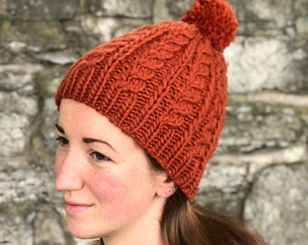 Bulky Cabled Hat Knitting PATTERN PDF, Knit Cabled Hat - Flint Hill Hat