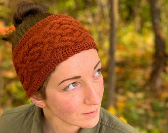Celtic Cabled Headband Knitting PATTERN PDF: Auburn Skies Headband