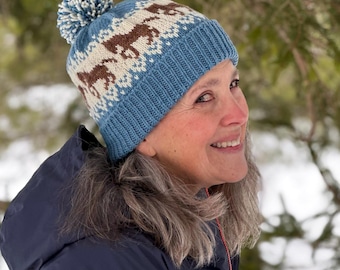 Worsted Fair Isle Colorwork Beanie Knitting PATTERN PDF: Solstice Horse Hat