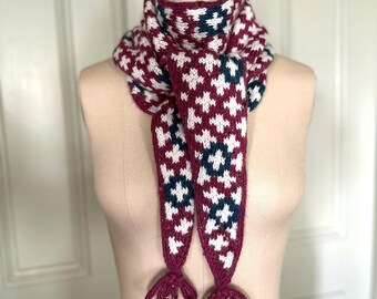 Colorful Stranded I-Cord Selvedge Scarf Knitting PATTERN PDF: Champ de fleurs Scarf
