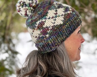 Super Bulky Fair Isle Colorwork Beanie Knitting PATTERN PDF: Argyle Borealis Hat