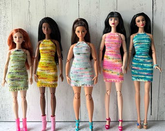 MTM Barbie and Poppy Parker Mini Halter Dress Knitting Pattern PDF: Color Pop Dress