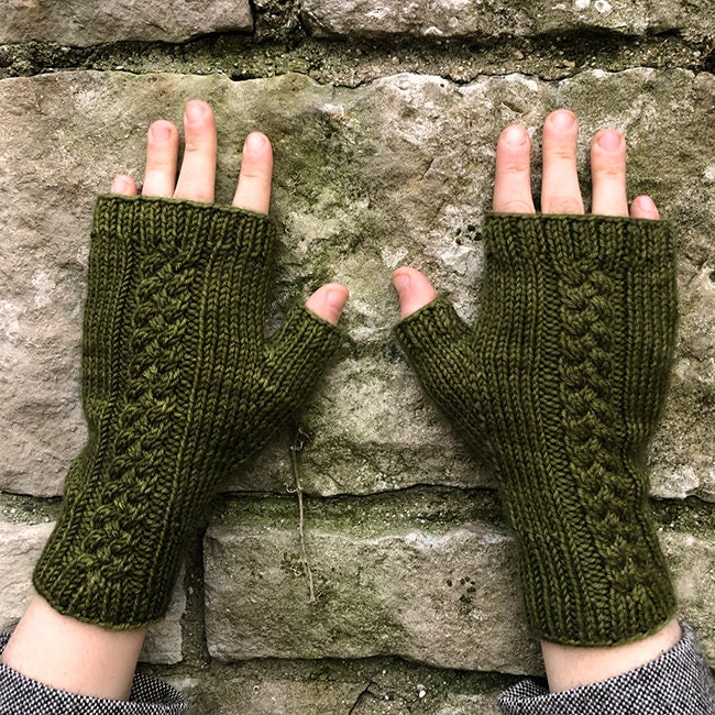 Cabled Fingerless Gloves Knitting PATTERN PDF: Lochmoor Mitts - Etsy