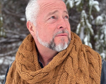 Bulky Cabled Scarf Knitting Pattern PDF, Chunky Knit Scarf - Cinnamon Swirl Scarf