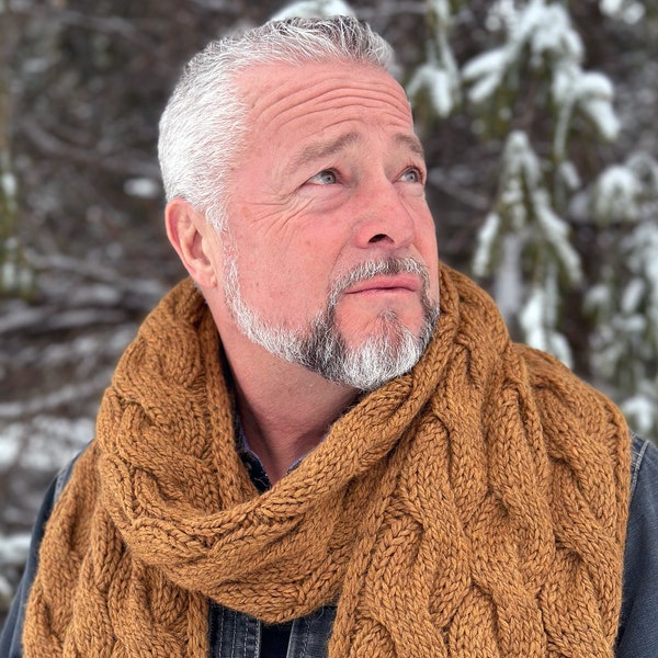 Bulky Cabled Scarf Knitting Pattern PDF, Chunky Knit Scarf - Cinnamon Swirl Scarf