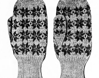 Vintage Fair Isle Mittens Many Snowflakes Design Knitting Pattern PDF