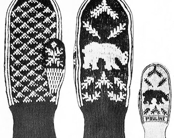 Vintage Fair Isle Mittens Polar Bear Design Knitting Pattern PDF