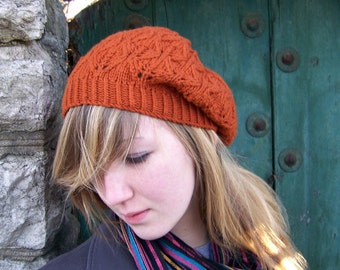 Slouchy Lace Hat Knitting PATTERN PDF: Falling Leaves Beret
