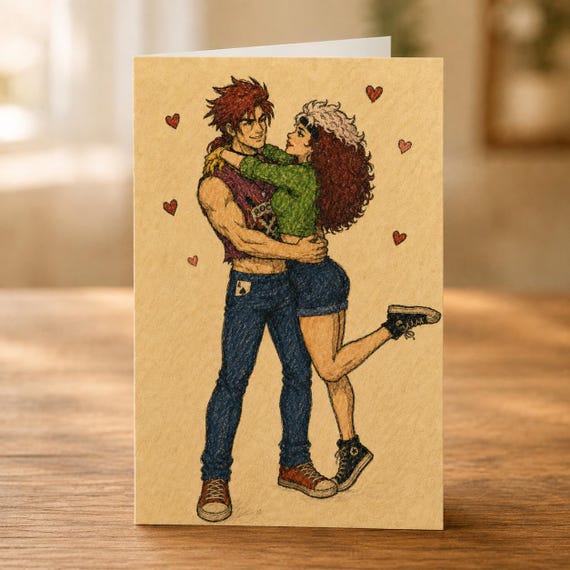 X-Men Rogue & Gambit Inspired Valentine's, Anniversary A6 Greetings Card