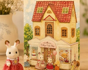 Sylvanian Families Inspired Birthday Card, Village Cake Shop A6 Greeting Card