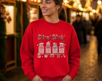 クリスマスナーススウェットシャツ | サイレントナイトナースクリスマススウェットシャツ | 面白いナースホリデークルーネック | ナースへのクリスマスギフト