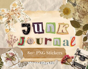 Junk Journal Kit Vintage PNG, Scrapbook Ephemera, bedruckbare Journalaufkleber, digitaler Download