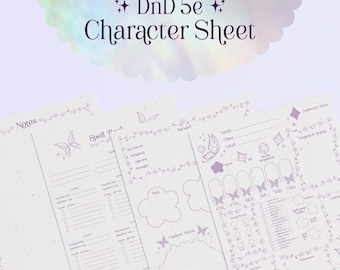 DnD 5e Cottagecore Character Sheet – Lilac Fairy (PDF Printable/Fillable) – A4 and US Letter