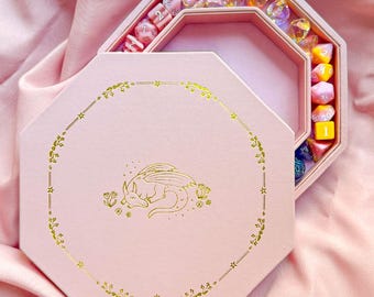 Enchanted Dice Box & Rolling Tray – Rose Dragon | Pastel Pink TTRPG Dice Storage