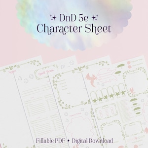 DnD 5e コテージコア キャラクターシート – ドラゴンズ・ヴェール (PDF 印刷可能/記入可能) – A4 および US レター