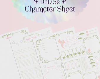 Hoja de personaje de DnD 5e Cottagecore: Velo del Dragón (PDF imprimible/rellenable) – A4 y carta estadounidense
