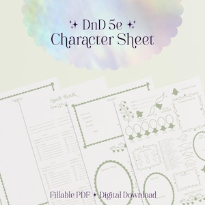 DnD 5e Cottagecore Character Sheet – Lily (PDF Printable/Fillable) – A4 and US Letter