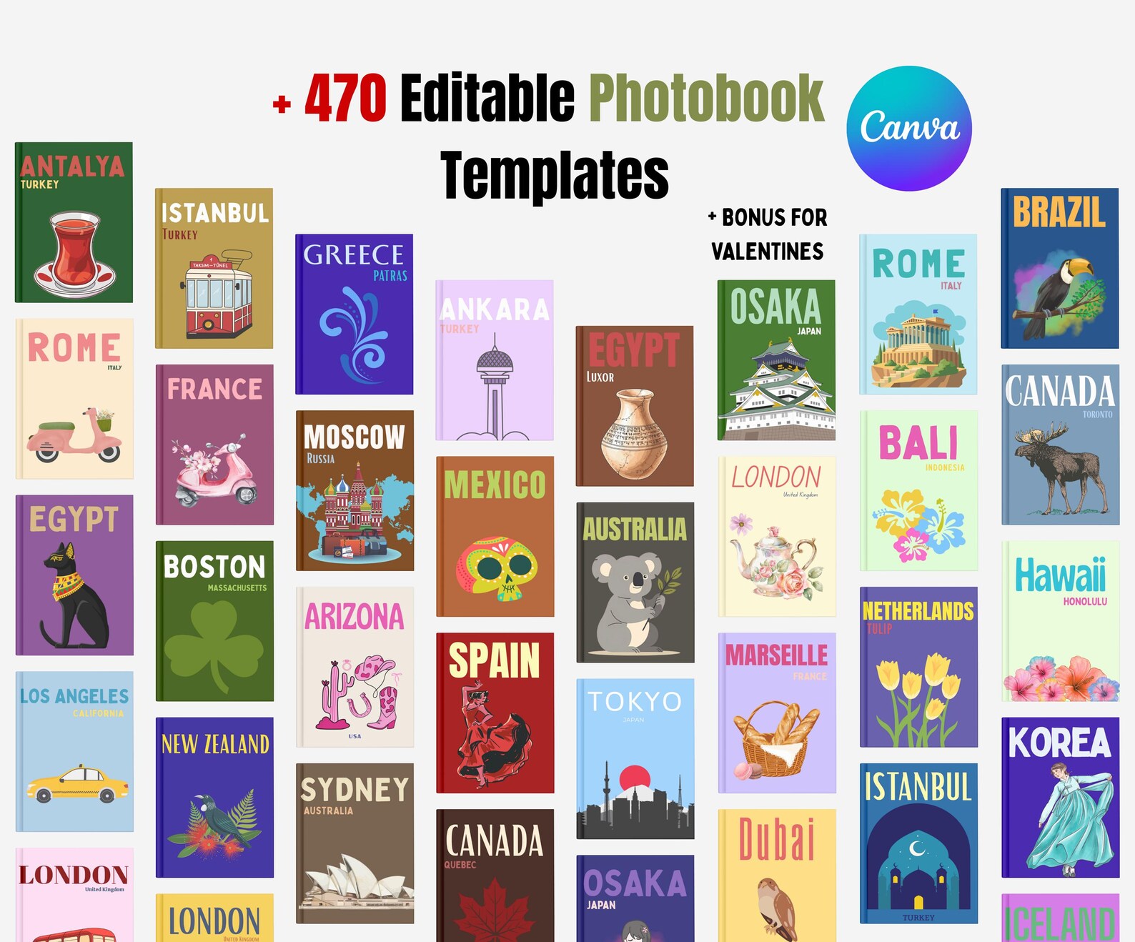 470+ Designs Editable Travel Photo Album Cover Canva Template Bundle 25 ...