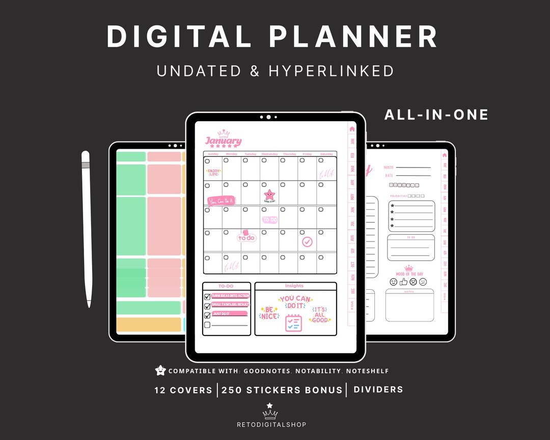 Digital Planner for Goodnotes, iPad & Android, Undated Planner ...