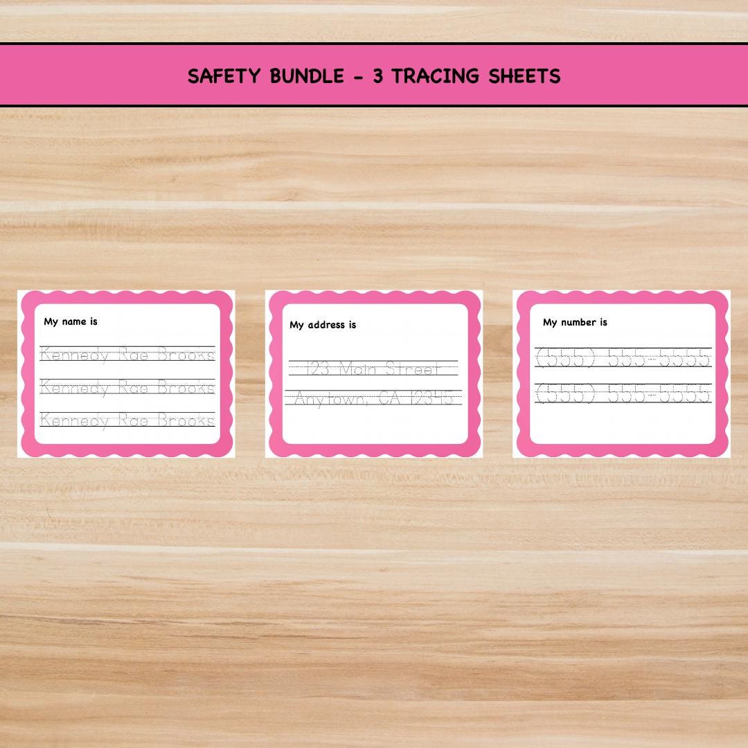 Personalized Safety Bundle Tracing Worksheet | Handwriting Practice for ...