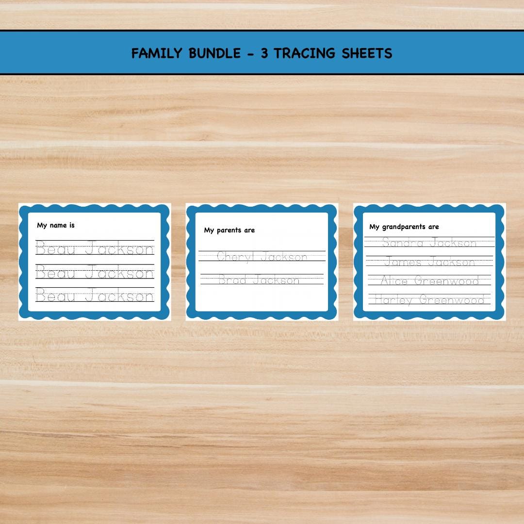 Personalized Name Tracing Worksheet for Toddlers | Family Bundle ...