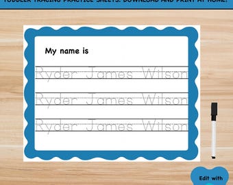Hoja de trabajo personalizada para trazar nombres / Práctica de escritura para niños pequeños (Descarga digital)