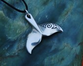 Whale tail, mermaids tail in sterling silver 925. Ocean lovers pendant. on black cord