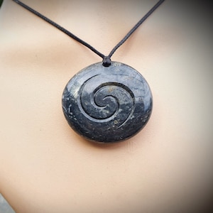 New Zealand Argillite Gemstone beach stone~with Maori koru galaxy engraving~ Milky Way pendant
