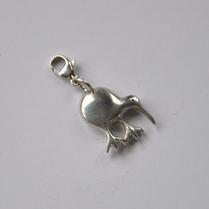Sterling Silver Kiwi Bird Charm For Bracelets – Handmade In USA, Durable Spring Ring Closure