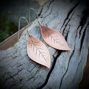 New Zealand  Copper leaf earrings~ on sterling silver hooks