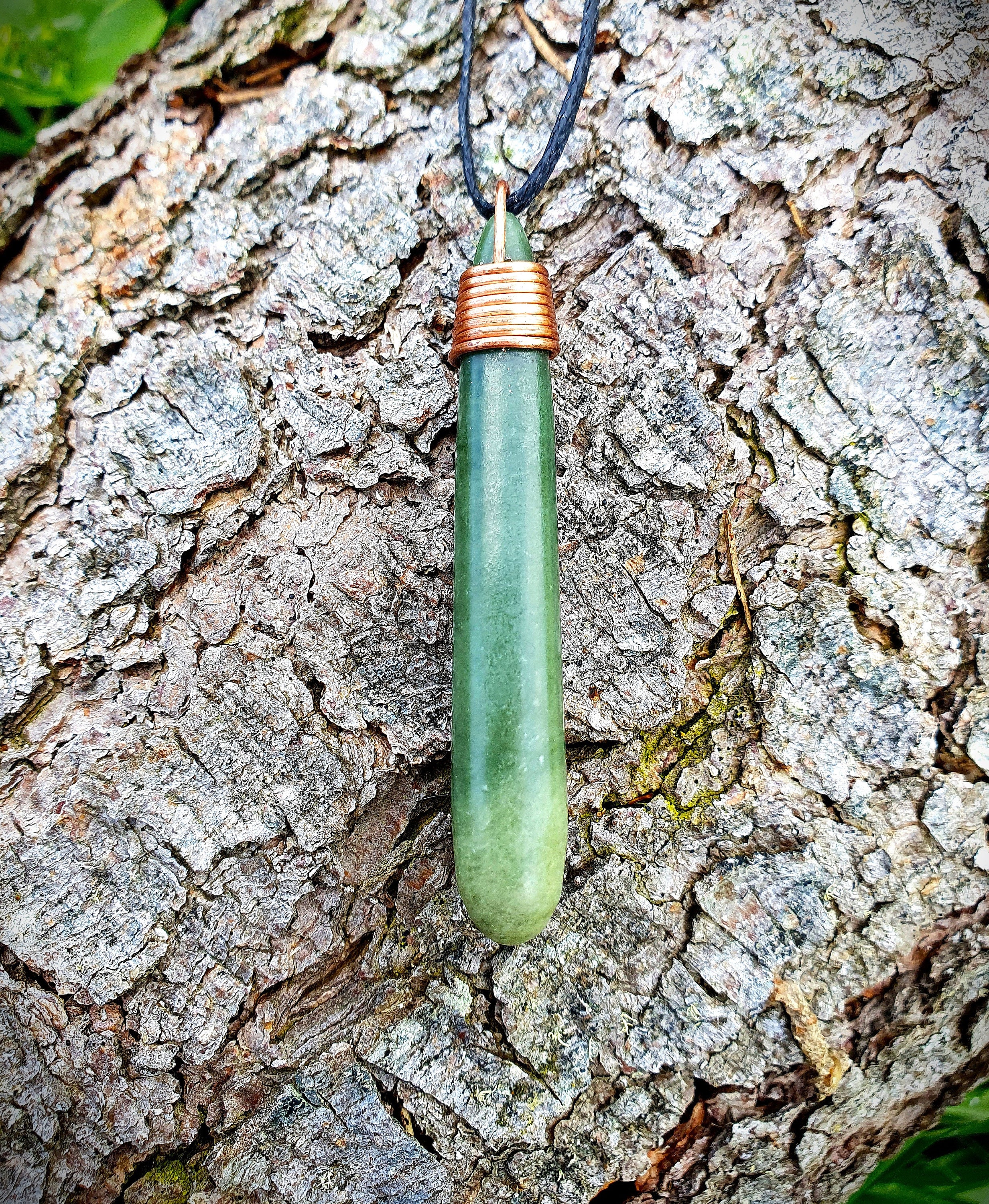 New Zealand Greenstone Pounamu Pendant With Copper Binding Etsy