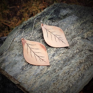 New Zealand Copper leaf earrings~ on sterling silver hooks