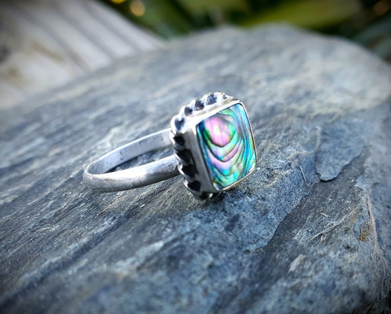 New Zealand Ataahua Paua Shell and Sterling Silver Vintage Ring Etsy