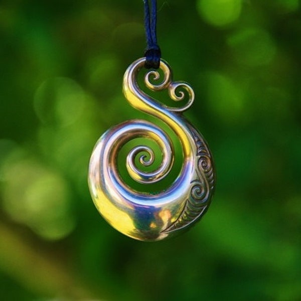 Solid Bronze Maori Koru Pendant on black adjustable cord~Love & nature symbol