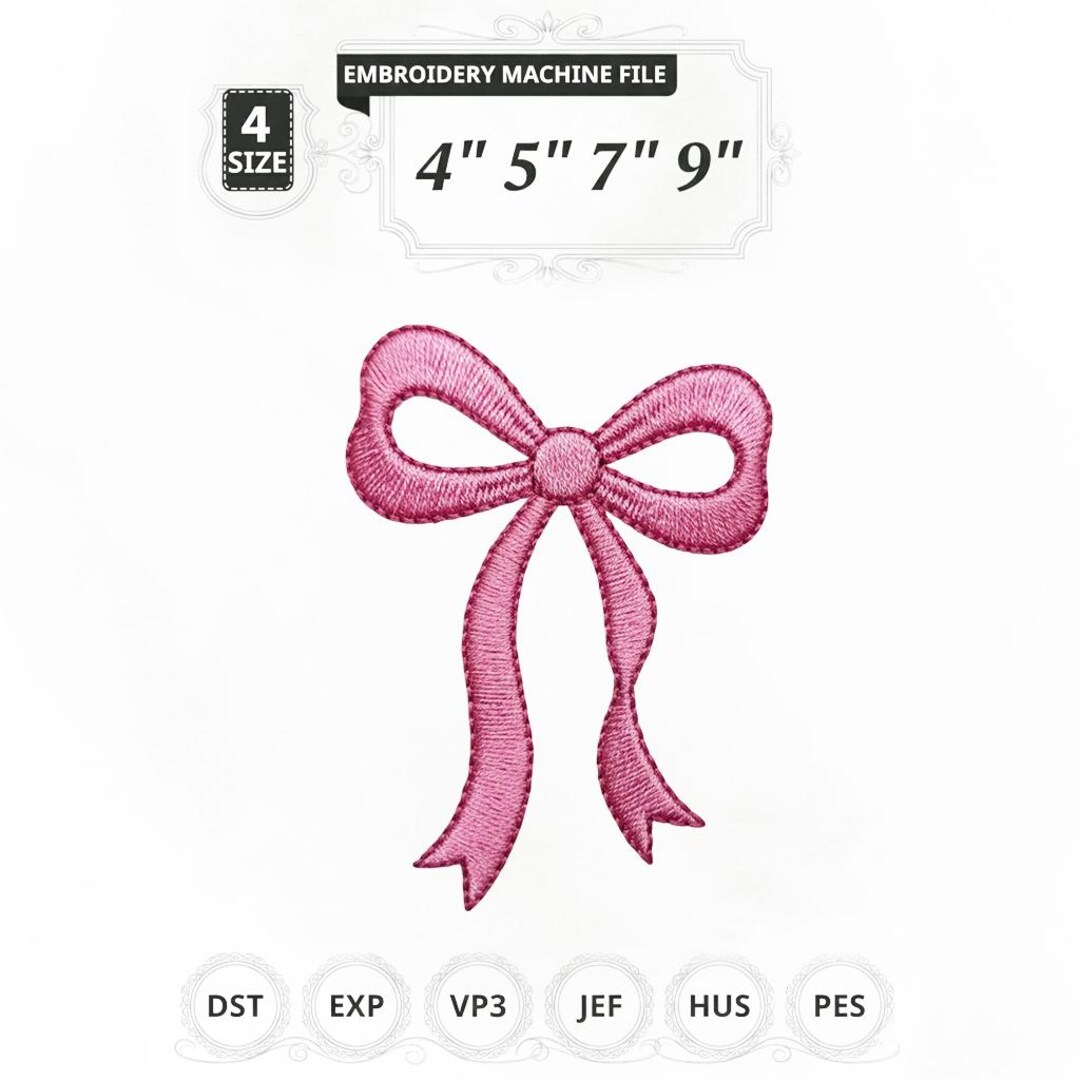 Mini Ribbon Bow Embroidery Design, Girly Coquette File (digital ...
