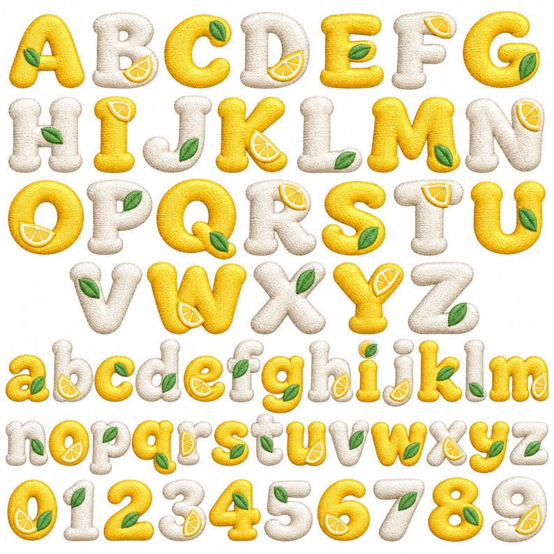 Lamon Typeface Lemon Alphabet Embroidery Font Design, Citrus Letter Number Set ...