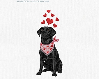 Black Labrador Valentine Machine Pattern with Hearts, Love Pet Design, Digital Download