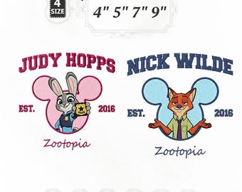 Zootopia Embroidery File, Judy Hopps & Nick Wilde Design (Digital Download 4-9 inches)