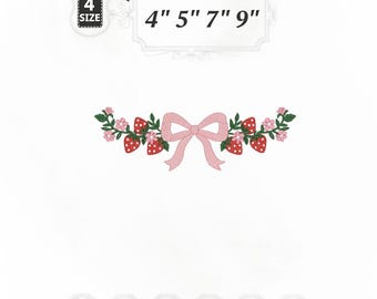Strawberry Bow Embroidery Design, Floral Coquette (Digital Download)